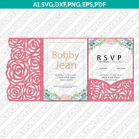 Rose Leaves Leaf Floral Flower Wedding Invitation Pocket Template Envelope Quinceanera SVG Laser Cut File Cricut Silhouette Cameo Eps Dxf Vector