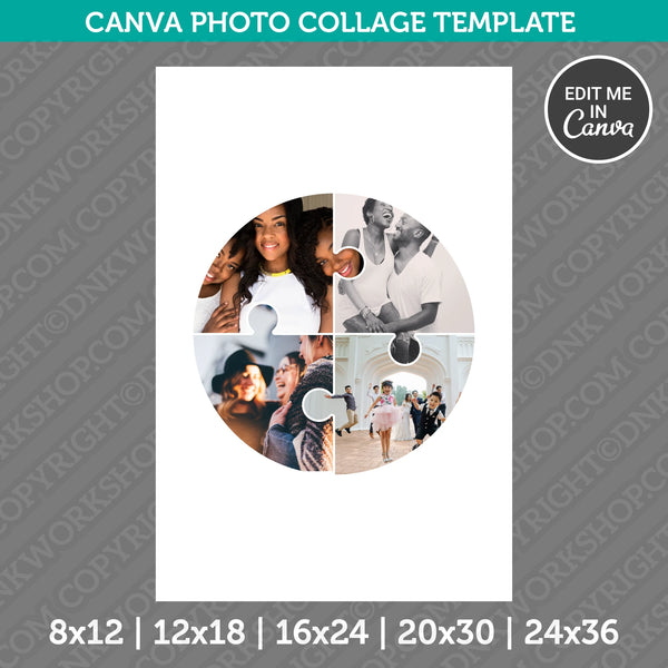 Round Jigsaw Puzzle Photo Collage Template Canva PDF