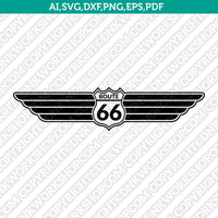 Route 66 Wings SVG Vector Silhouette Cameo Cricut Cut File Clipart Png Dxf Eps