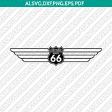 Route 66 Wings SVG Vector Silhouette Cameo Cricut Cut File Clipart Png Dxf Eps