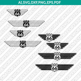 Route 66 Wings SVG Vector Silhouette Cameo Cricut Cut File Clipart Png Dxf Eps
