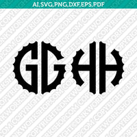 Scalloped Gear Wheels Cogs Steampunk Circle Monogram Letter Font Alphabet SVG Cut File Vector Cricut Silhouette Cameo Clipart Png Dxf Eps
