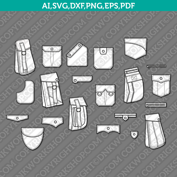 Shirt Pocket SVG Cut File CAD Technical Flat Sketch Fashion EPS Vector PDF Clipart Cricut grande