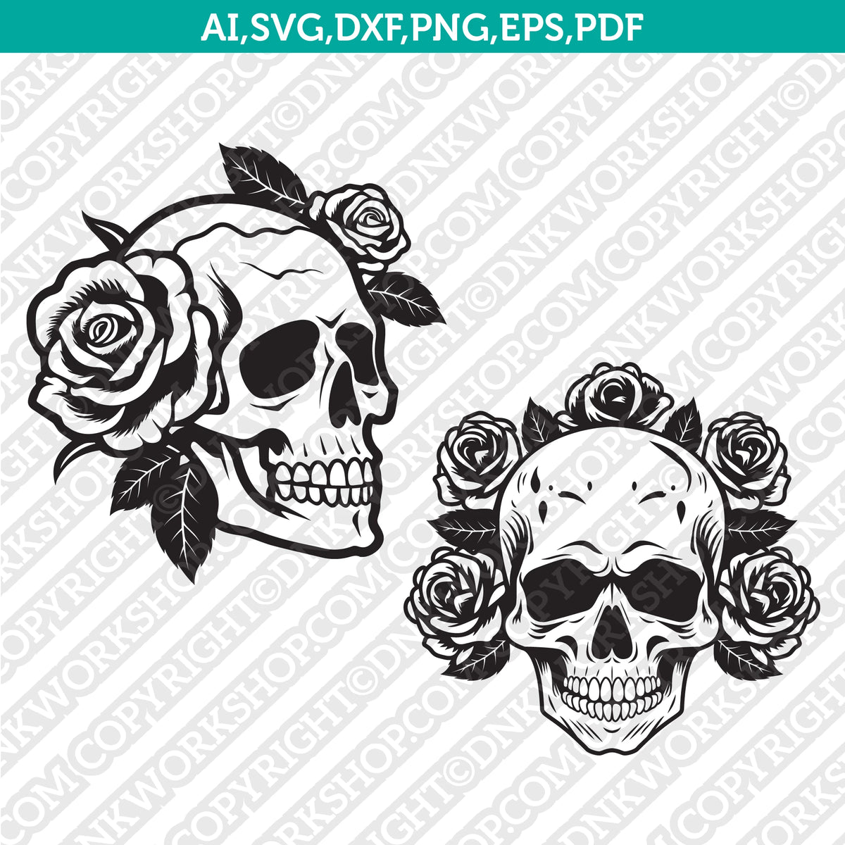 Skull Roses SVG Cut File Cricut Clipart Dxf Eps Png Silhouette Cameo ...