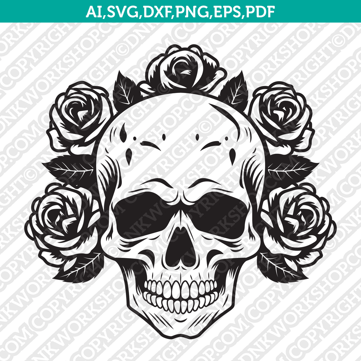 Skull Roses SVG Cut File Cricut Clipart Dxf Eps Png Silhouette Cameo ...