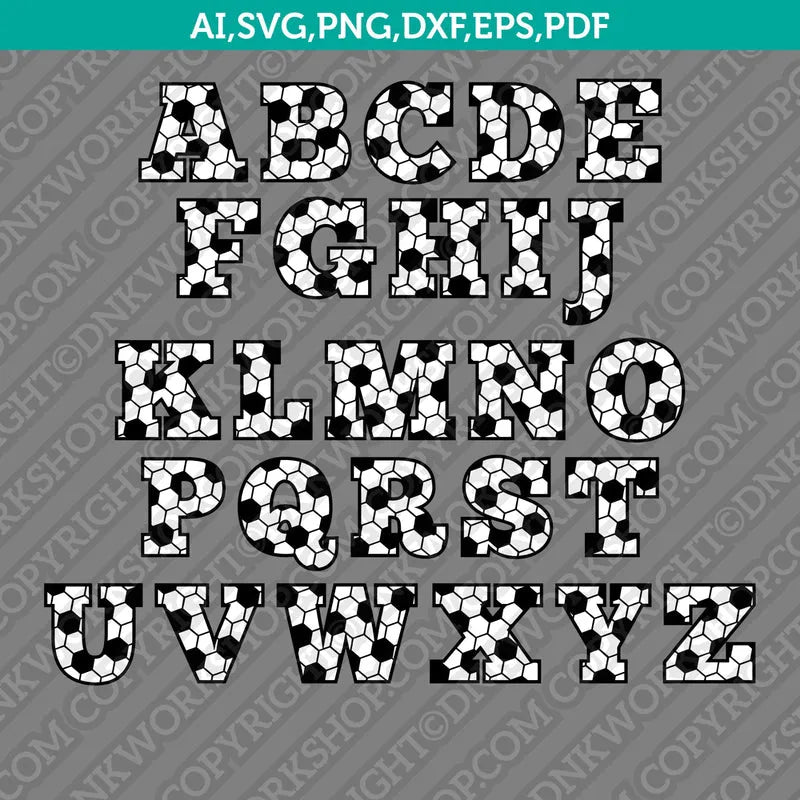 Soccer Ball Football Letters Fonts Alphabet SVG Vector Cricut Cut File ...