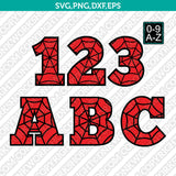 Spider Web Spiderman Number Font Alphabet SVG Cut File Vector Silhouette Cricut PNG