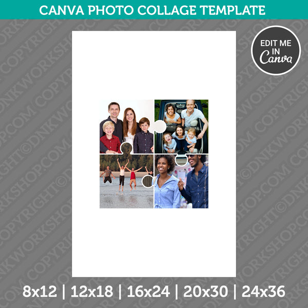 Square Jigsaw Puzzle Photo Collage Template Canva PDF