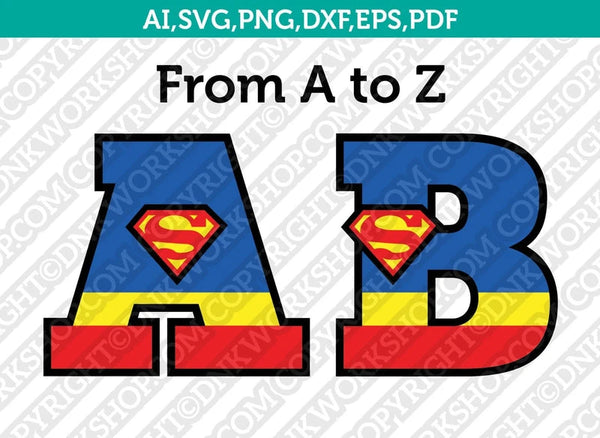 Superman Superhero Cartoon Letters Fonts Alphabet SVG Cut File Cricut Vector Sticker Decal Silhouette Cameo Dxf PNG Eps