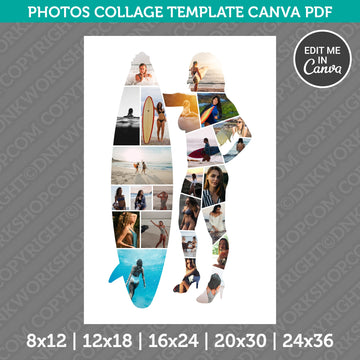 Surfer girl photo collage Canva template