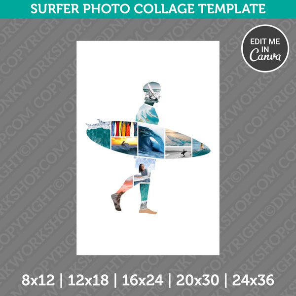 Surfer Surfing Photo Collage Template Canva PDF