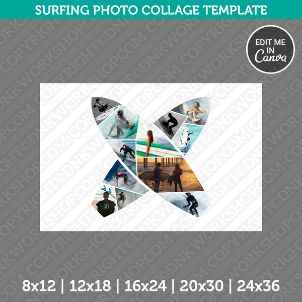 Surfing Photo Collage Template Canva PDF