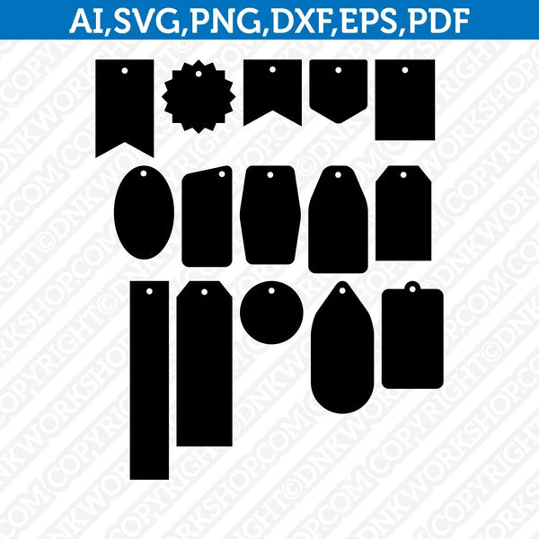 15 Tag Template Gift Tags Price Tags Label Decorative Tags SVG Laser Cut File Cricut Dxf Eps Png Pdf GE01