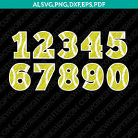 Tennis Ball Team Numbers SVG Cut File Cricut Vector Sticker Decal Silhouette Cameo Dxf PNG Eps