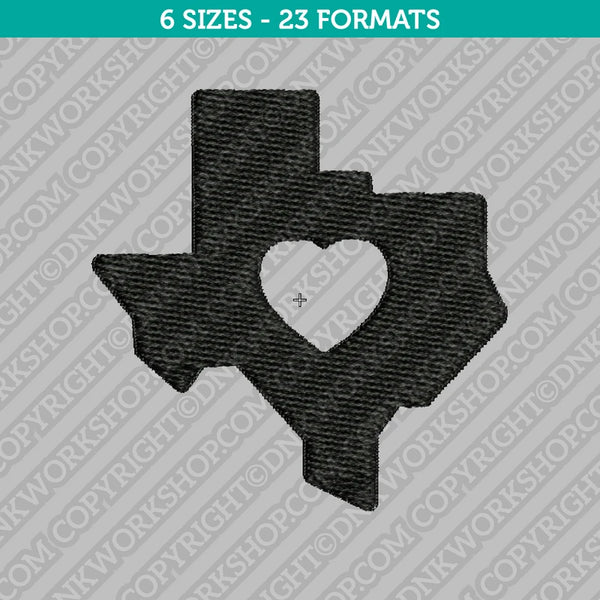 Texas State Map Heart Embroidery Design - 6 Sizes - INSTANT DOWNLOAD