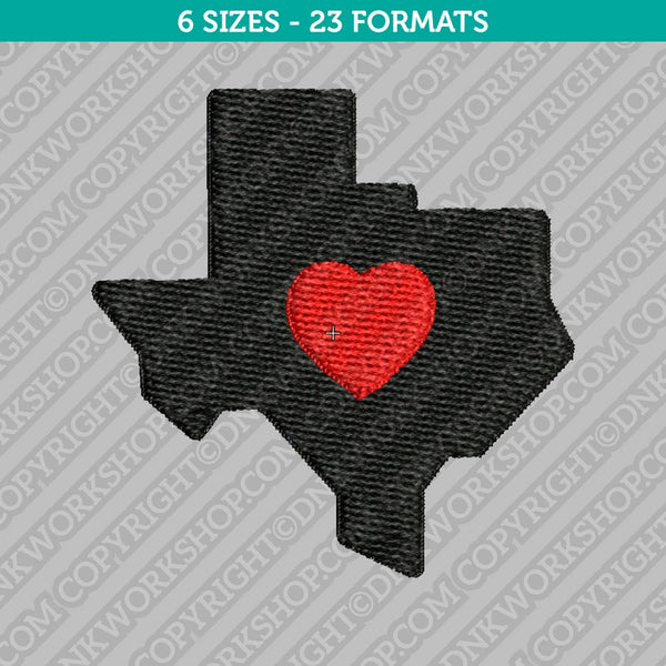 Texas State Map Heart Machine Embroidery Design - 6 Sizes - INSTANT DOWNLOAD
