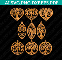 Tree of Life Earring Template Svg Silhouette Cameo Vector Cricut Laser Cut File Clipart Png Eps Dxf