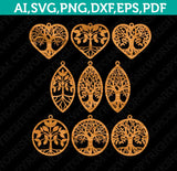 Tree of Life Earring Template Svg Silhouette Cameo Vector Cricut Laser Cut File Clipart Png Eps Dxf