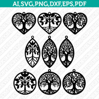 Tree of Life Earring Template Svg Silhouette Cameo Vector Cricut Laser Cut File Clipart Png Eps Dxf