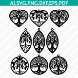 Tree of Life Earring Template Svg Silhouette Cameo Vector Cricut Laser Cut File Clipart Png Eps Dxf