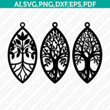 Tree of Life Earring Template Svg Silhouette Cameo Vector Cricut Laser Cut File Clipart Png Eps Dxf