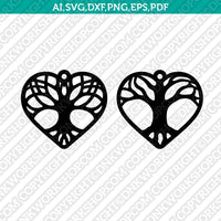 Tree of Life Heart Earring SVG Vector Silhouette Cameo Cricut Laser Cut File Clipart Eps Png Dxf