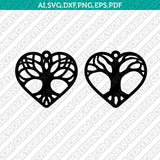 Tree of Life Heart Earring SVG Vector Silhouette Cameo Cricut Laser Cut File Clipart Eps Png Dxf