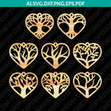 Tree of Life Heart Earring SVG Vector Silhouette Cameo Cricut Laser Cut File Clipart Eps Png Dxf