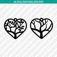 Tree of Life Heart Earring SVG Vector Silhouette Cameo Cricut Laser Cut File Clipart Eps Png Dxf