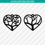 Tree of Life Heart Earring SVG Vector Silhouette Cameo Cricut Laser Cut File Clipart Eps Png Dxf