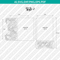 Tropical Leaves Heart Wedding Invitation Pocket Template Envelope Quinceanera Christening SVG Laser Cut File Cricut Silhouette Cameo Eps Dxf Vector