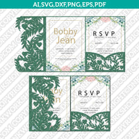 Tropical Leaves Heart Wedding Invitation Pocket Template Envelope Quinceanera Christening SVG Laser Cut File Cricut Silhouette Cameo Eps Dxf Vector