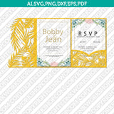 Tropical Leaves Leaf Floral Flower Wedding Invitation Pocket Template Envelope Quinceanera SVG Cut File Cricut Vector Silhouette Cameo Dxf PNG Eps
