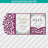 Rustic Tropical Leaves Leaf Floral Flower Wedding Invitation Pocket Template Envelope Quinceanera Christening Silhouette Cameo Cricut SVG Eps Dxf Laser Cut File