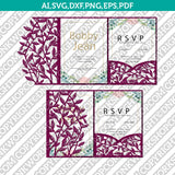 Rustic Tropical Leaves Leaf Floral Flower Wedding Invitation Pocket Template Envelope Quinceanera Christening Silhouette Cameo Cricut SVG Eps Dxf Laser Cut File