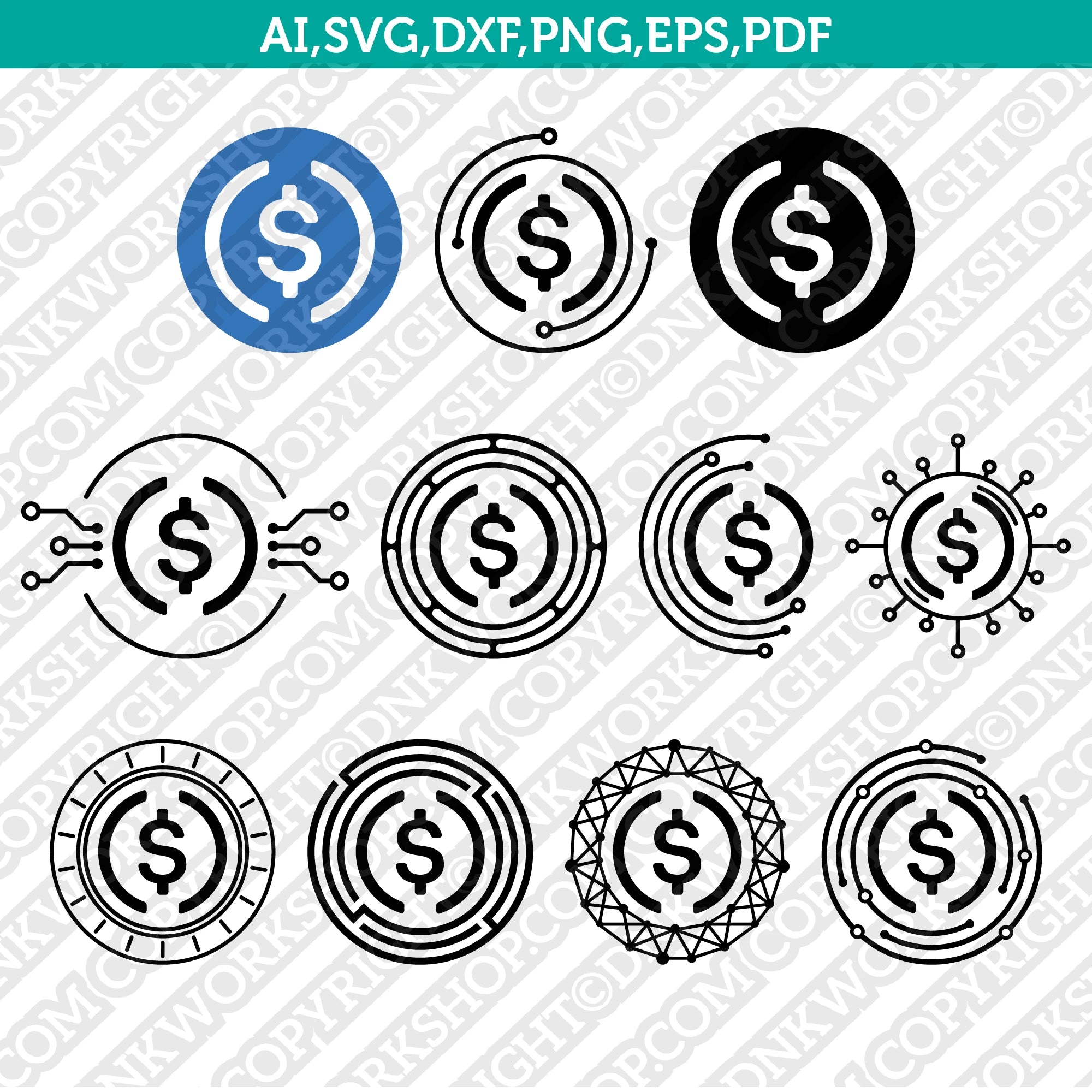 USD Coin Logo SVG Cryptocurrency Cricut CutFile Clipart Dxf Eps Png Si –  DNKWorkshop