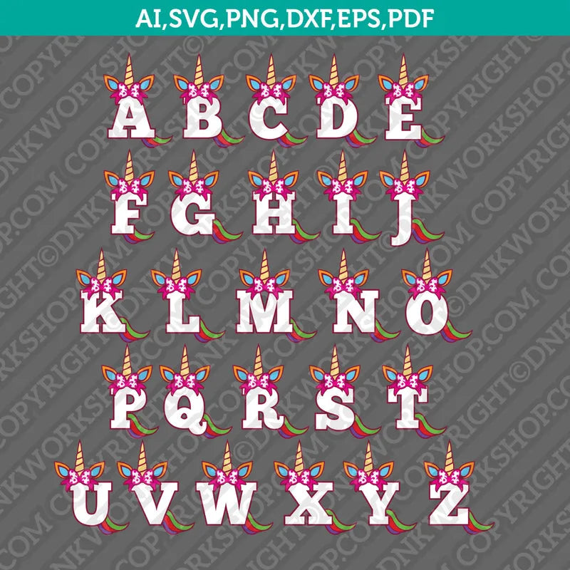 Unicorn Pony Horse Letters Fonts Alphabet SVG Vector Cricut Cut File ...