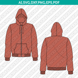 Unisex Zip Up Hoodie SVG Technical Flat Sketch Fashion CAD PDF PNG DXF EPS Cut File Vector Cricut Clipart