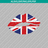United Kingdom Lips Union Jack British UK Flag In Shape of Heart SVG Vector Silhouette Cameo Cricut Cut File Clipart Dxf Png Eps