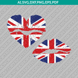 United Kingdom Lips Union Jack British UK Flag In Shape of Heart SVG Vector Silhouette Cameo Cricut Cut File Clipart Dxf Png Eps