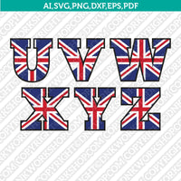 United Kingdom Union Jack Flag Letters Fonts Alphabet Birthday Party SVG Vector Silhouette Cameo Cricut Cut File Clipart Png Dxf Eps