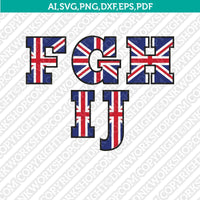 United Kingdom Union Jack Flag Letters Fonts Alphabet Birthday Party SVG Vector Silhouette Cameo Cricut Cut File Clipart Png Dxf Eps