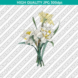 Classic Vintage Printable Wall Art Hand Drawn Painting Botanical Flower Double Daffodil Plant Digital Download