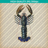 Classic Vintage Printable Wall Art Hand Drawn Painting Animal Crimson Crawfish Digital Download
