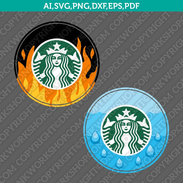 Water Fire Flame Starbucks SVG Tumbler Cold Cup Cut File Cricut Vector Sticker Decal Silhouette Cameo Dxf PNG Eps