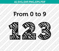 Zebra Numbers SVG Cut File Silhouette Cameo Cricut Clipart Png Dxf Eps Vector