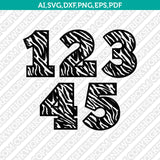 Zebra Numbers SVG Cut File Silhouette Cameo Cricut Clipart Png Dxf Eps Vector