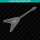 Ornament Zentangle Guitar SVG Silhouette Cameo Cricut Laser Cut File Clipart Png Eps Dxf