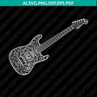 Ornament Zentangle Guitar SVG Silhouette Cameo Cricut Laser Cut File Clipart Png Eps Dxf