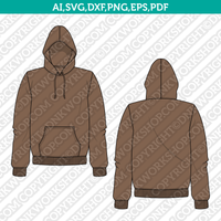 Unisex Hoodie SVG Technical Flat Sketch Fashion CAD PDF EPS DXF PNG Cut File Vector Cricut Clipart